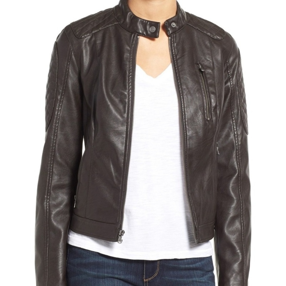 Quilt Detail Faux Leather Racer Jacket